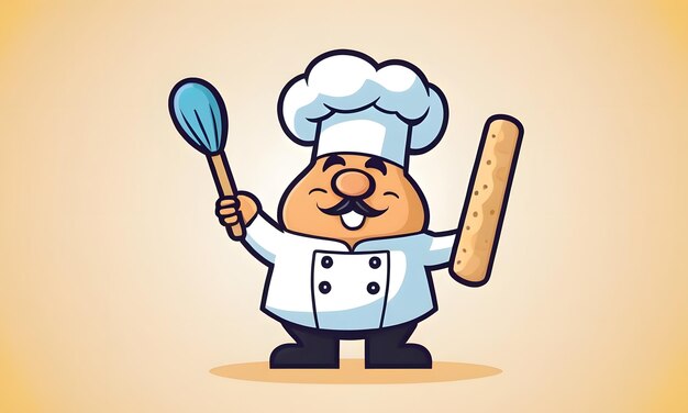 Photo a cartoon chef cook with a spatula and a spatula