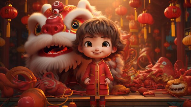 Photo cartoon chinese new year festival 3d 10th february generative ai