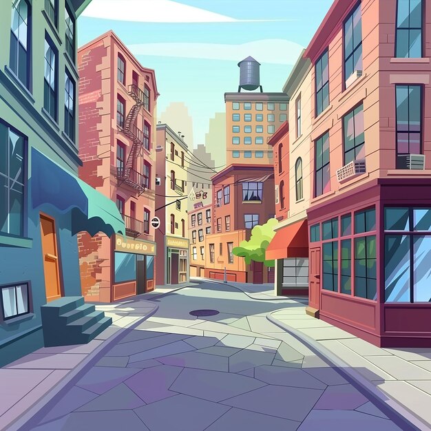 Photo a cartoon of a city street with a building in the background