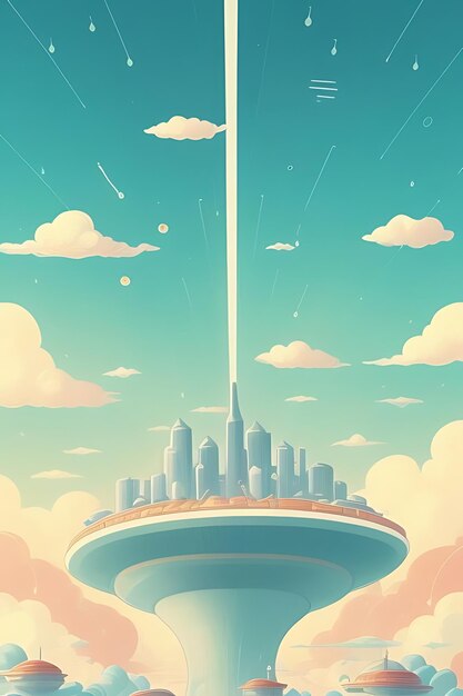 Photo a cartoon of a city with a light pole in the middle