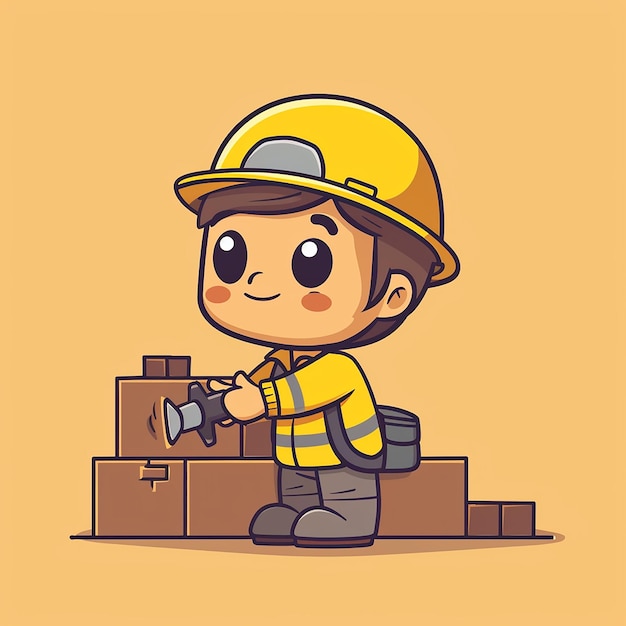 Photo a cartoon of a construction worker with a hard hat on