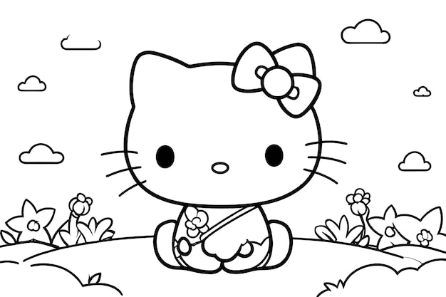 Photo a cartoon drawing of a hello kitty with a bow and a bow