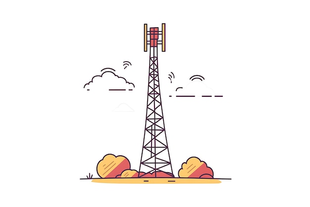 a cartoon drawing of a tower with a cloud in the background