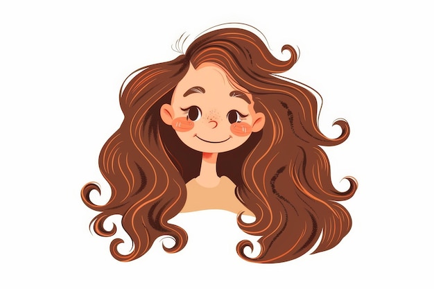 Photo cartoon happy small girl with long wavy long hair logo ar 32 style raw v 6 job id ffc609b006174a2dbaaaf18a9e336cd9