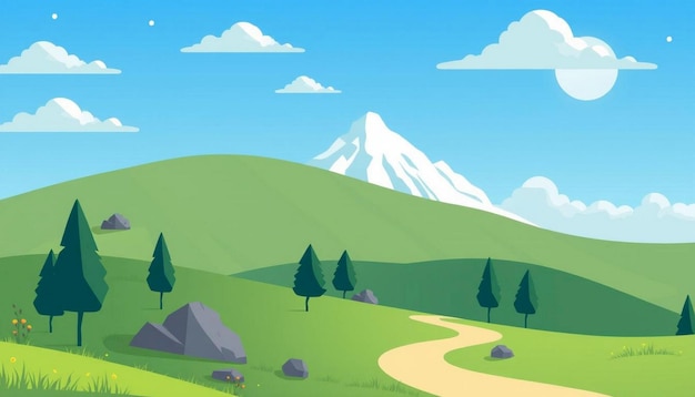 Photo a cartoon illustration of a mountain with a road and trees