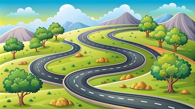 Photo a cartoon illustration of a road with a winding road