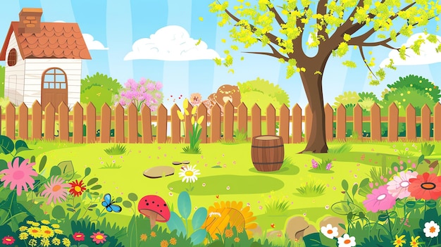 Photo a cartoon illustration of a small colorful garden