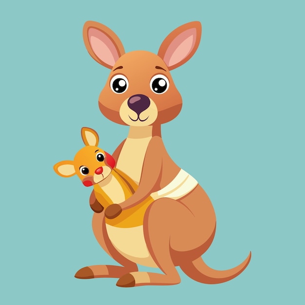 Photo cartoon mother kangaroo with her baby illustration