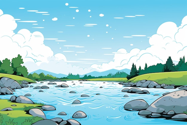 Photo cartoon river images background and copy space