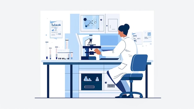 Photo a cartoon of a scientist at a computer lab