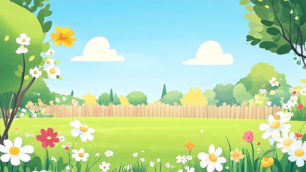 Photo cartoon simple garden background in bloom