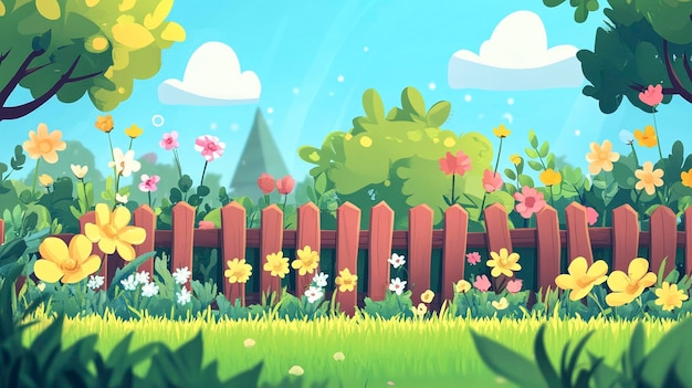 Photo cartoon simple garden background in bloom