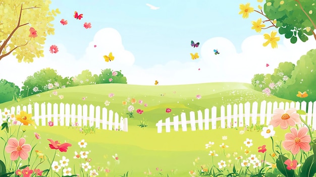 Photo cartoon simple garden background in bloom