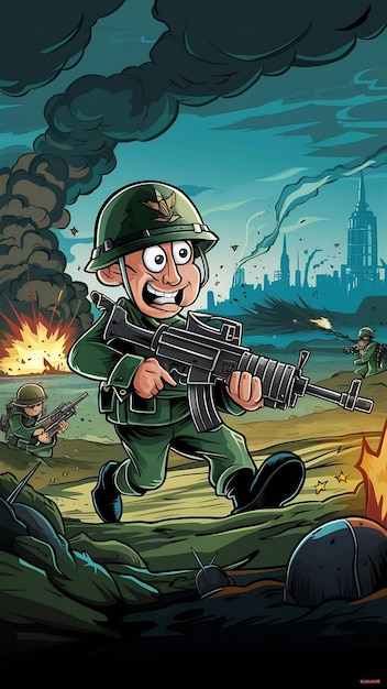 Photo cartoon soldier with combat war