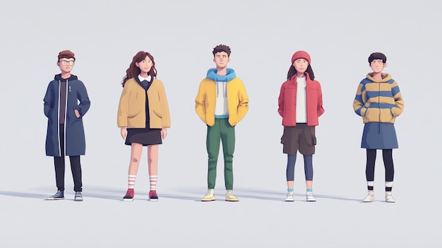 Photo a cartoon of three people wearing jackets and jackets