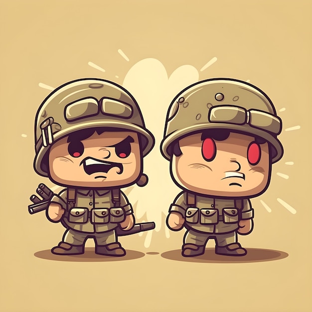 Photo a cartoon of two soldiers with one saying  i am a soldier