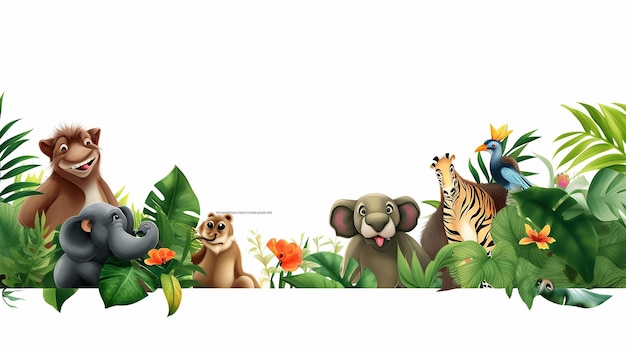 Photo cartoon wild animals in the jungle high quality