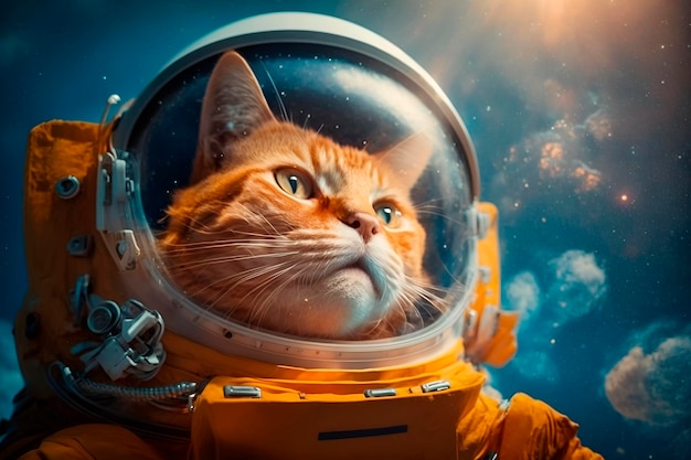 Cat astronaut deep space milky way nebula stars galaxy warrior future digital spaceman scifi illustr