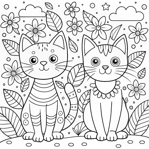 Photo cats coloring line page for kids