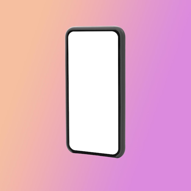 Cellphone with empty screen over purple neon studio background square