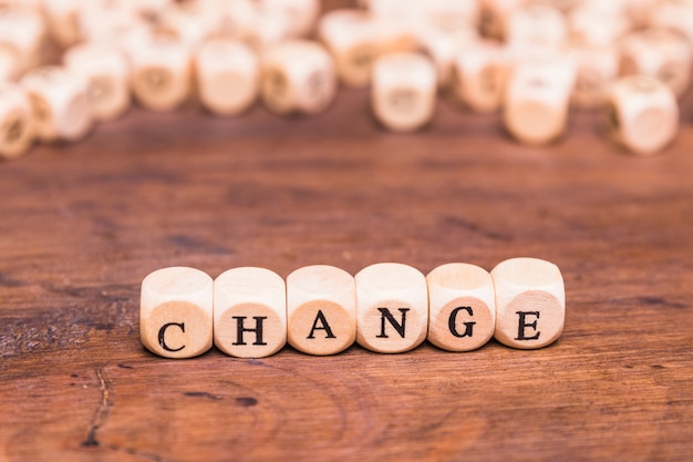 Photo change word written on wooden blocks