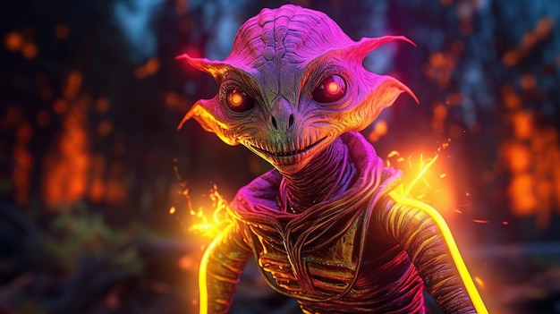 Character illustrations alien with fire and neon light Generative AI