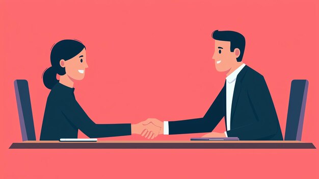 Photo a cheerful business meeting illustration showing two professionals shaking hands at a desk