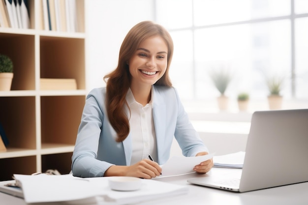 Cheerful Businesswoman Smiling and Confident in Formal Attire Sitting Generative AI