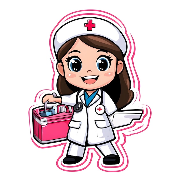 Photo cheerful cartoon nurse with first aid kit in vibrant children s style