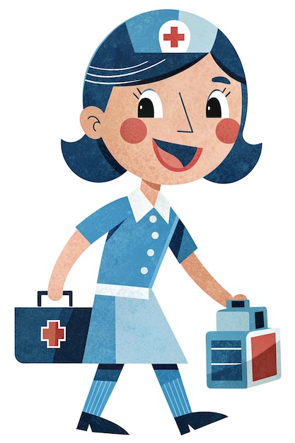 Cheerful Nurse Cartoon Illustration for Healthcare Posters and Flyers