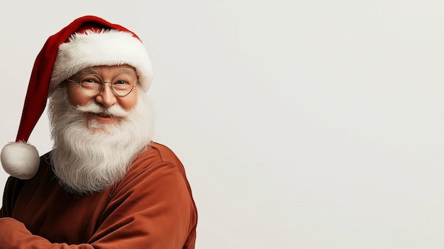 A cheerful Santa Claus figure in a red hat promoting holiday spirit and joy