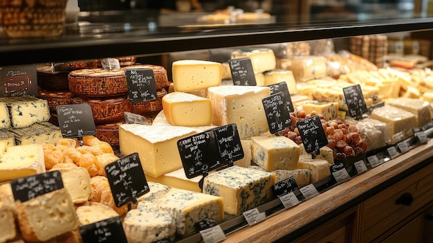 Photo cheese display case in a store