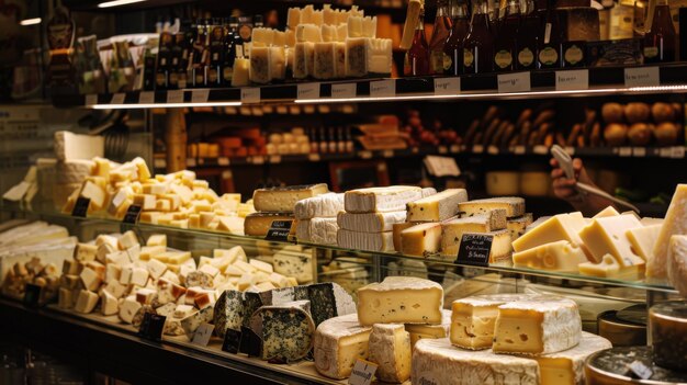 Photo cheese display in a gourmet shop