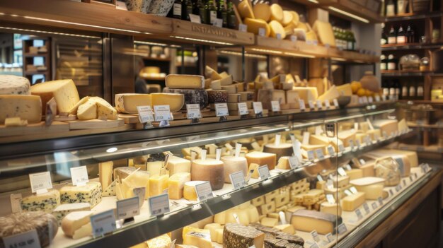 Photo cheese display in a gourmet shop