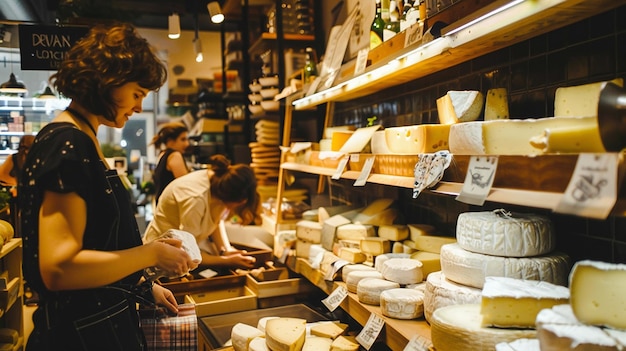 Photo a cheese shop with shelves