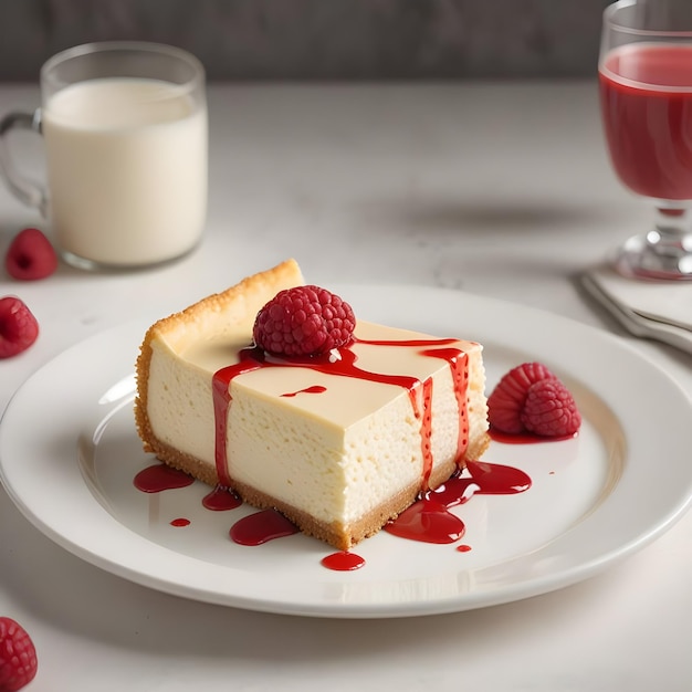 Photo a cheesecake with raspberries and raspberries on a plate