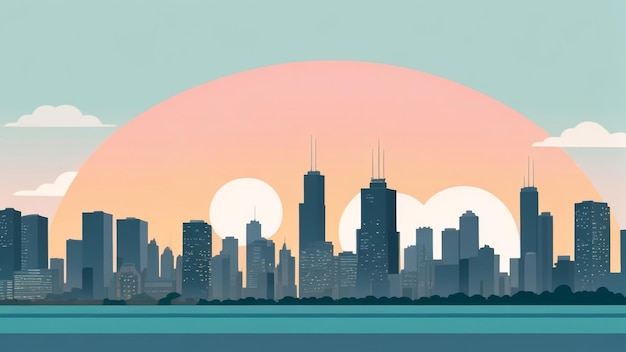 Photo chicago skyline at sunset vector minty serenity