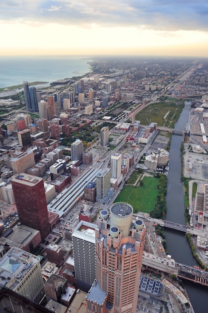 Chicago skyline at sunset