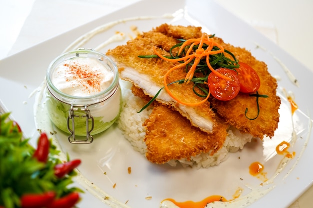 Chicken dish on a restaurant table