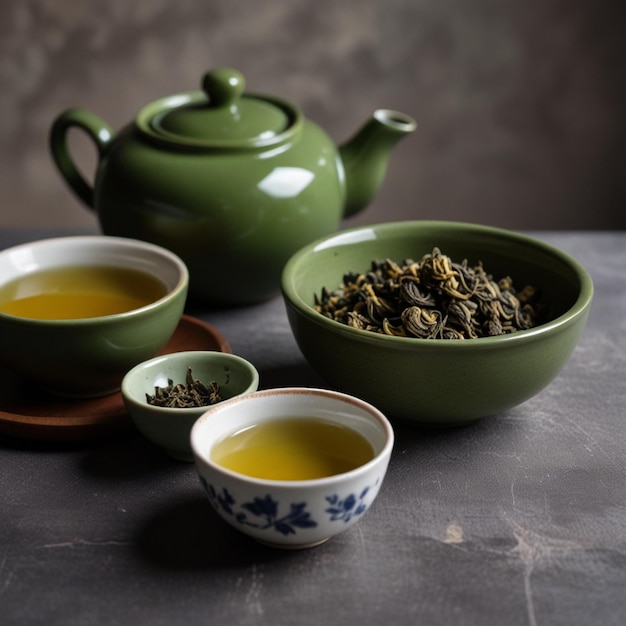 Photo chinese clay teapot with green tea