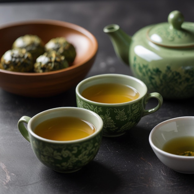 Photo chinese clay teapot with green tea