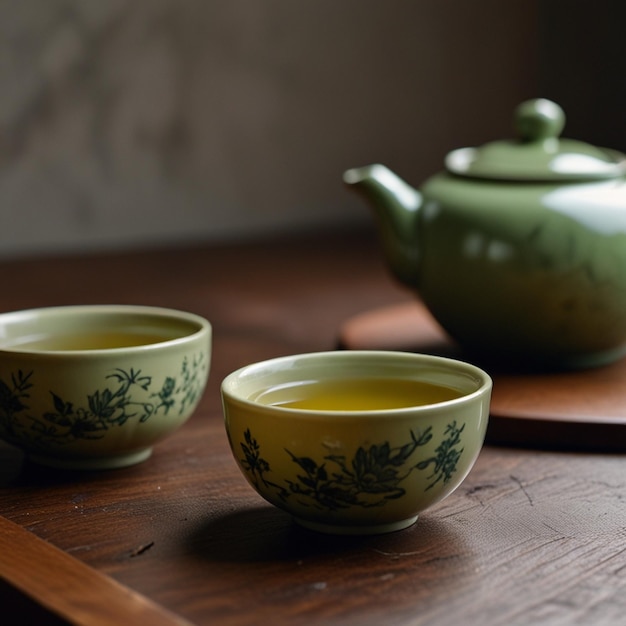 Photo chinese clay teapot with green tea