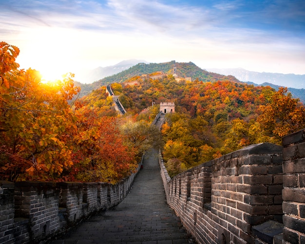 Photo chinese great wall in autumn