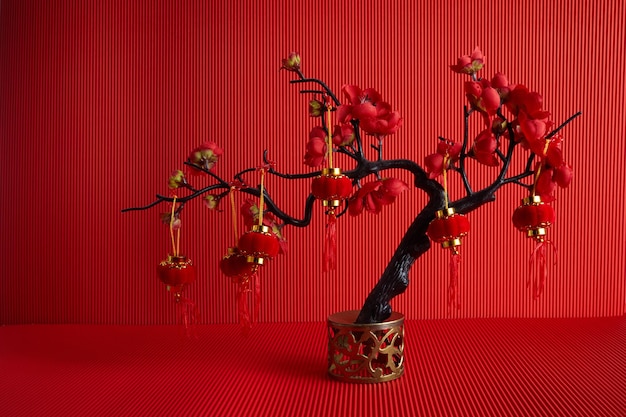 Chinese new year lanterns on red background chinese new year festival decorations