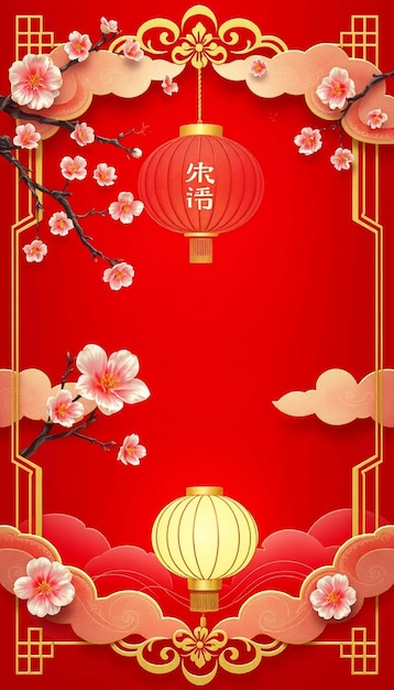 Photo chinese new year red and gold flower background template