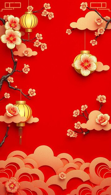 Chinese new year red and gold flower background template