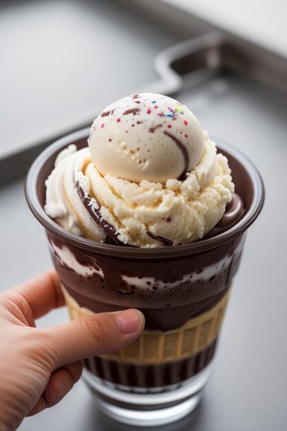 Photo chocolate ice cream in a glass cup