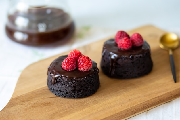 chocolate muffin with raspberries Banana chocolate dessert The sweetness of the diet