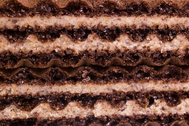 Photo chocolate wafer closeup side view background or texture