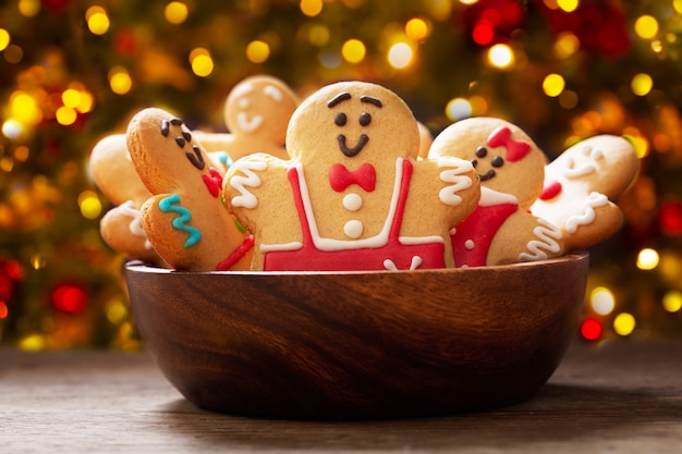 Christmas food.  Homemade gingerbread cookies on a wooden table